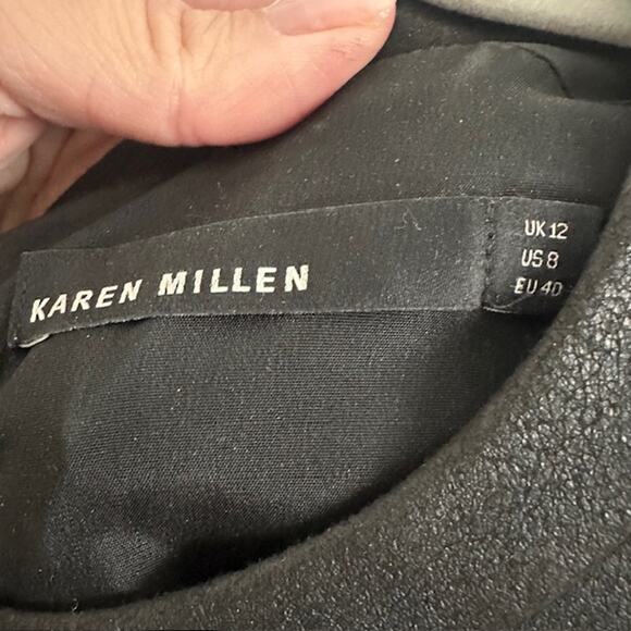 Karen Millen Wool Blend Herringbone Tweed Faux Leather Dress Size: US 8 UK 12 - Picture 9 of 10